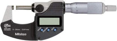Mitutoyo - 0 to 25 mm Range, 0.0010 mm Resolution, Standard Throat, IP65 Electronic Outside Micrometer - Ratchet Stop Thimble, Rotating Spindle, SR44 Battery, Includes NIST Traceability Certification - Apex Tool & Supply