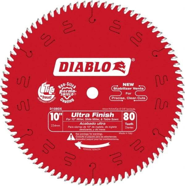 Freud - 10" Diam, 5/8" Arbor Hole Diam, 80 Tooth Wet & Dry Cut Saw Blade - Carbide-Tipped, Standard Round Arbor - Apex Tool & Supply
