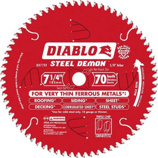 Freud - 7-1/4" Diam, 5/8" Arbor Hole Diam, 70 Tooth Wet & Dry Cut Saw Blade - Carbide-Tipped, Standard Round Arbor - Apex Tool & Supply