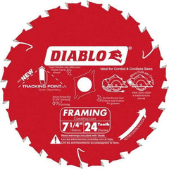 Freud - 7-1/4" Diam, 5/8" Arbor Hole Diam, 24 Tooth Wet & Dry Cut Saw Blade - Carbide-Tipped, Standard Round Arbor - Apex Tool & Supply