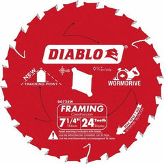 Freud - 7-1/4" Diam, 5/8" Arbor Hole Diam, 24 Tooth Wet & Dry Cut Saw Blade - Carbide-Tipped, Standard Round Arbor - Apex Tool & Supply