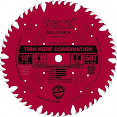 Freud - 10" Diam, 5/8" Arbor Hole Diam, 50 Tooth Wet & Dry Cut Saw Blade - Carbide-Tipped, Combination Action, Standard Round Arbor - Apex Tool & Supply