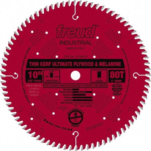 Freud - 10" Diam, 5/8" Arbor Hole Diam, 80 Tooth Wet & Dry Cut Saw Blade - Carbide-Tipped, Standard Round Arbor - Apex Tool & Supply