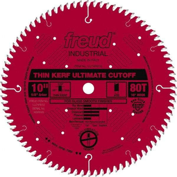 Freud - 10" Diam, 5/8" Arbor Hole Diam, 80 Tooth Wet & Dry Cut Saw Blade - Carbide-Tipped, Standard Round Arbor - Apex Tool & Supply