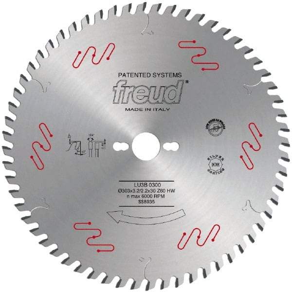 Freud - 303mm Diam, 30mm Arbor Hole Diam, 60 Tooth Wet & Dry Cut Saw Blade - Carbide-Tipped, Standard Round Arbor - Apex Tool & Supply