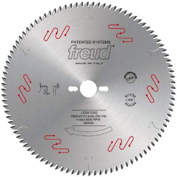 Freud - 300mm Diam, 1" Arbor Hole Diam, 96 Tooth Wet & Dry Cut Saw Blade - Carbide-Tipped, Standard Round Arbor - Apex Tool & Supply
