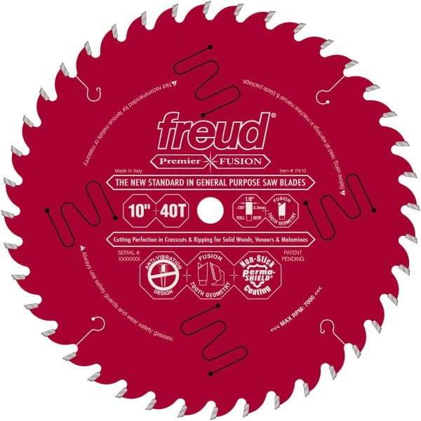 Freud - 10" Diam, 5/8" Arbor Hole Diam, 40 Tooth Wet & Dry Cut Saw Blade - Carbide-Tipped, Standard Round Arbor - Apex Tool & Supply