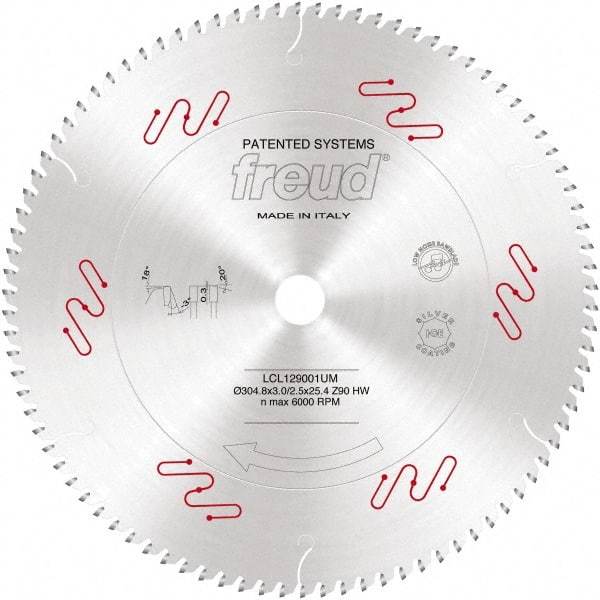 Freud - 12" Diam, 1" Arbor Hole Diam, 90 Tooth Wet & Dry Cut Saw Blade - Carbide-Tipped, Standard Round Arbor - Apex Tool & Supply
