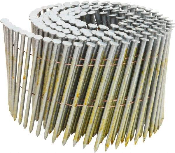Stanley Bostitch - 11 Gauge 0.131" Shank Diam 3-1/2" Long Framing Nails for Power Nailers - Steel, Galvanized Finish, Smooth Shank, Coil Wire Collation, Round Head, Diamond Point - Apex Tool & Supply