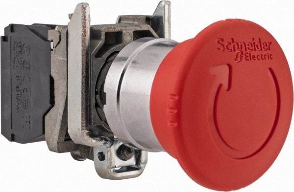 Schneider Electric - 22mm Mount Hole, Extended Mushroom Head, Pushbutton Switch Only - Round, Red Pushbutton, Nonilluminated, Trigger Action, Off, Shock and Vibration Resistant - Apex Tool & Supply