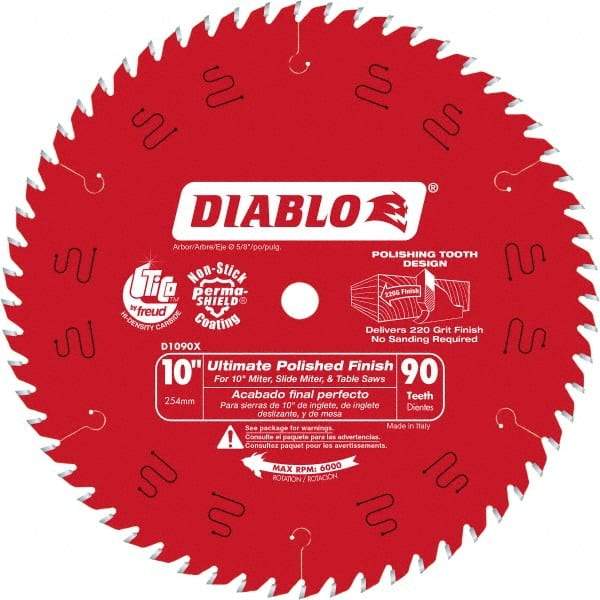 Freud - 10" Diam, 5/8" Arbor Hole Diam, 90 Tooth Wet & Dry Cut Saw Blade - Carbide-Tipped, Fine Finishing Action, Standard Round Arbor - Apex Tool & Supply