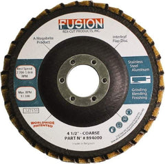 Rex Cut Product - 60 Grit, 4-1/2" Disc Diam, 7/8" Center Hole, Type 29 Aluminum Oxide Flap Disc - 13,300 Max RPM, Fiberglass Backing, Arbor Attaching System, Coated & Non-Woven Combo - Apex Tool & Supply