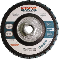 Rex Cut Product - 120 Grit, 4-1/2" Disc Diam, 5/8-11 Center Hole, Type 29 Aluminum Oxide Flap Disc - 13,300 Max RPM, Fiberglass Backing, Arbor Attaching System, Coated & Non-Woven Combo - Apex Tool & Supply