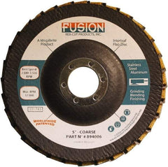 Rex Cut Product - 60 Grit, 5" Disc Diam, 7/8" Center Hole, Type 29 Aluminum Oxide Flap Disc - 12,200 Max RPM, Fiberglass Backing, Arbor Attaching System, Coated & Non-Woven Combo - Apex Tool & Supply