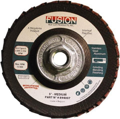 Rex Cut Product - 80 Grit, 5" Disc Diam, 5/8-11 Center Hole, Type 29 Aluminum Oxide Flap Disc - 12,200 Max RPM, Fiberglass Backing, Arbor Attaching System, Coated & Non-Woven Combo - Apex Tool & Supply