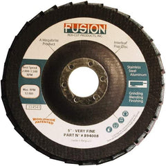 Rex Cut Product - 120 Grit, 5" Disc Diam, 7/8" Center Hole, Type 29 Aluminum Oxide Flap Disc - 12,200 Max RPM, Fiberglass Backing, Arbor Attaching System, Coated & Non-Woven Combo - Apex Tool & Supply