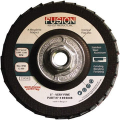 Rex Cut Product - 120 Grit, 5" Disc Diam, 5/8-11 Center Hole, Type 29 Aluminum Oxide Flap Disc - 12,200 Max RPM, Fiberglass Backing, Arbor Attaching System, Coated & Non-Woven Combo - Apex Tool & Supply