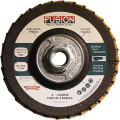 Rex Cut Product - 60 Grit, 5" Disc Diam, 5/8-11 Center Hole, Type 29 Aluminum Oxide Flap Disc - 12,200 Max RPM, Fiberglass Backing, Arbor Attaching System, Coated & Non-Woven Combo - Apex Tool & Supply