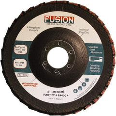 Rex Cut Product - 80 Grit, 5" Disc Diam, 7/8" Center Hole, Type 29 Aluminum Oxide Flap Disc - 12,200 Max RPM, Fiberglass Backing, Arbor Attaching System, Coated & Non-Woven Combo - Apex Tool & Supply
