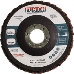 Rex Cut Product - 80 Grit, 4-1/2" Disc Diam, 7/8" Center Hole, Type 29 Aluminum Oxide Flap Disc - 13,300 Max RPM, Fiberglass Backing, Arbor Attaching System, Coated & Non-Woven Combo - Apex Tool & Supply