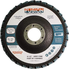 Rex Cut Product - 120 Grit, 4-1/2" Disc Diam, 7/8" Center Hole, Type 29 Aluminum Oxide Flap Disc - 13,300 Max RPM, Fiberglass Backing, Arbor Attaching System, Coated & Non-Woven Combo - Apex Tool & Supply