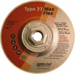 Rex Cut Product - 36 Grit, 4-1/2" Wheel Diam, 5/32" Wheel Thickness, Type 27 Depressed Center Wheel - Aluminum Oxide, 13,300 Max RPM - Apex Tool & Supply
