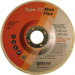 Rex Cut Product - 36 Grit, 5" Wheel Diam, 5/32" Wheel Thickness, 7/8" Arbor Hole, Type 27 Depressed Center Wheel - Aluminum Oxide, 12,200 Max RPM - Apex Tool & Supply