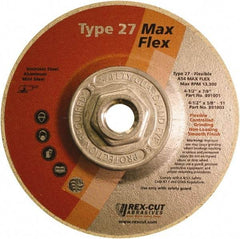 Rex Cut Product - 54 Grit, 4-1/2" Wheel Diam, 5/32" Wheel Thickness, Type 27 Depressed Center Wheel - Aluminum Oxide, 13,300 Max RPM - Apex Tool & Supply