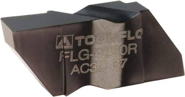 Tool-Flo - 4250FLG CB Grade AC3, 1/4" Cutting Width Carbide Grooving Insert - 1/4" Max Depth of Cut, Left Hand, 0.02 to 0.025" Corner Radius, AlTiN Finish - Apex Tool & Supply