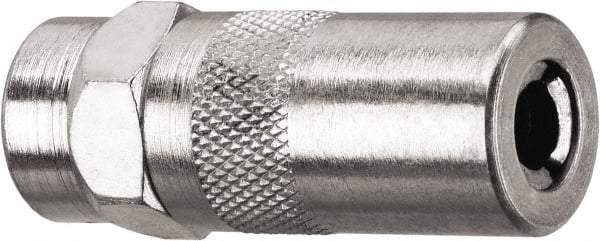 DeWALT - 10,000 Operating psi, 2" Long, 1/8 Thread, Nickel Plated Brass Fixed Grease Gun Coupler - NPT Thread, 10,000 psi Burst Pressure, Silver - Apex Tool & Supply