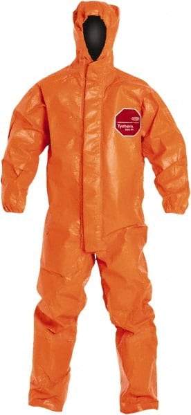 Dupont - Size L Film Laminate Chemical Resistant Flame Resistant/Retardant Coveralls - Orange, Zipper Closure, Elastic Cuffs, Elastic Ankles - Apex Tool & Supply