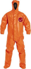 Dupont - Size L Film Laminate Chemical Resistant Flame Resistant/Retardant Coveralls - Orange, Storm Flap & Zipper Closure, Elastic Cuffs - Apex Tool & Supply