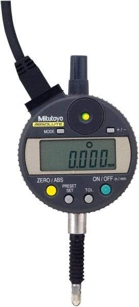 Mitutoyo - 0 to 12.7mm Range, 0.00005" Graduation, Electronic Drop Indicator - Accurate to 0.00012", LCD Display - Apex Tool & Supply