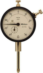 Mitutoyo - 1" Range, 0-100 Dial Reading, 0.001" Graduation Dial Drop Indicator - 57mm Dial, 0.1" Range per Revolution, 0.002" Accuracy, Includes NIST Traceability Certification - Apex Tool & Supply