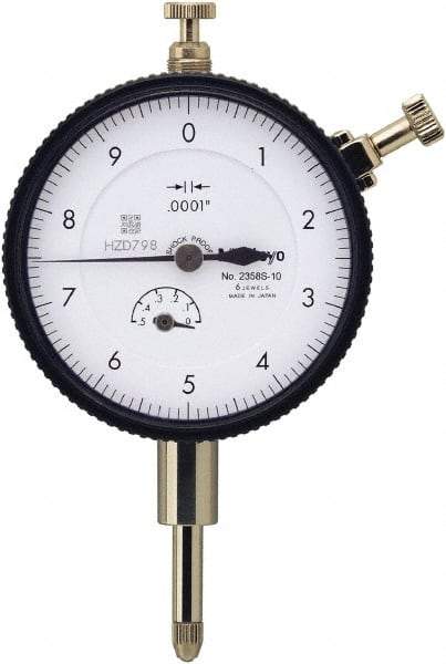Mitutoyo - 0.5" Range, 0-10 Dial Reading, 0.0001" Graduation Dial Drop Indicator - 57mm Dial, 0.01" Range per Revolution, 0.0008" Accuracy, Includes NIST Traceability Certification - Apex Tool & Supply