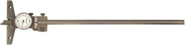Mitutoyo - 0 to 12 Inch Range, Dial Depth Gage - 0.001 Inch Graduation, 12 Inch Travel, 410 mm Base Measuring Length - Apex Tool & Supply