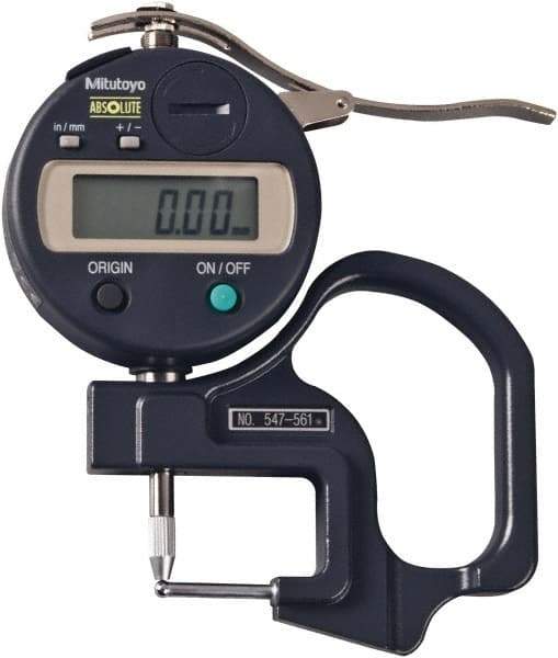 Mitutoyo - 1/2" Measurement, 0.01mm Resolution Electronic Thickness Gage - Accurate up to 0.001" - Apex Tool & Supply
