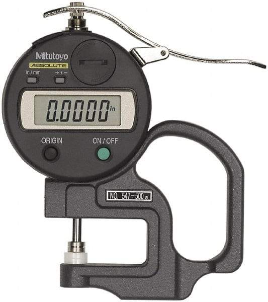 Mitutoyo - 0.47" Measurement, 0.01mm Resolution Electronic Thickness Gage - Accurate up to 0.001" - Apex Tool & Supply