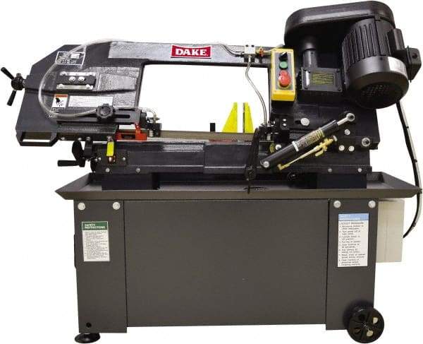 Dake - 7 x 12" Max Capacity, Manual Step Pulley Horizontal Bandsaw - 85 to 235 SFPM Blade Speed, 110 Volts, 45°, 3/4 hp, 1 Phase - Apex Tool & Supply
