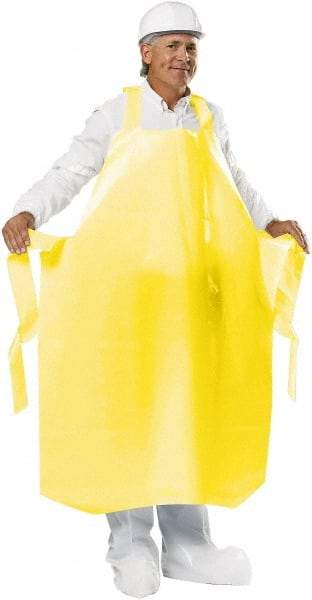 PolyConversions - 35" Wide x 55" Long x 8 mil Thick Chemical Resistant Bib Apron - Polyolefin, Yellow, Waterproof, Resists Chemicals, Fats, Oils, Dry Particles, Liquid Splashes - Apex Tool & Supply