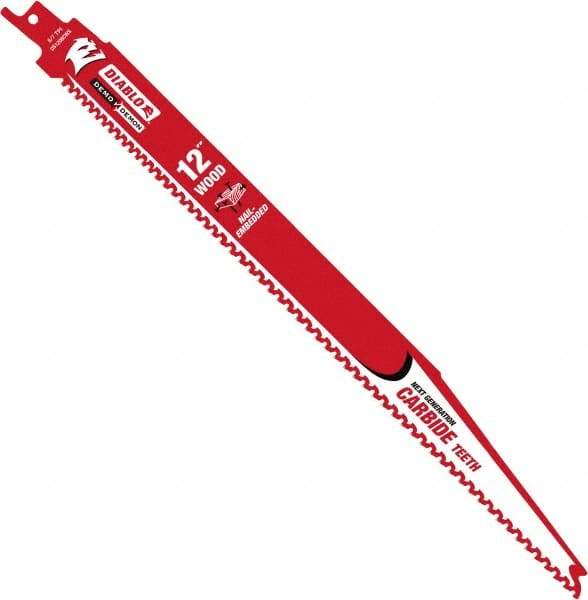 Freud - 12" Long x 0.87" Thick, Bi-Metal Reciprocating Saw Blade - Tapered Profile, 6 TPI, Toothed Edge, Universal Shank - Apex Tool & Supply