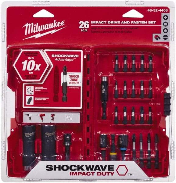 Milwaukee Tool - 26 Piece, Screwdriver Power Bit Set - #1 to #3 Phillips, 1/4 to 9/16" Hex, T20 to T30 Torx - Apex Tool & Supply