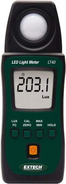 Extech - AAA Batteries, 40,000 FC, LCD Display, Color Corrected Photodiode, Light Meter - 3 Accuracy, Compatible with LED Lighting - Apex Tool & Supply