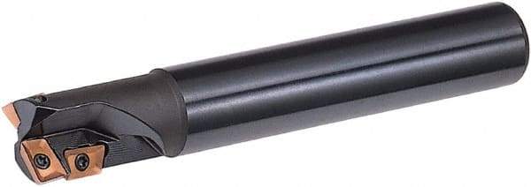 Sumitomo - 1-1/4" Cutting Diam, 1.39" Max Depth, 1-1/4" Shank Diam, Weldon Shank Indexable Square Shoulder Helical End Mill - Screw Holding Method, APET 1035/APMT 1035 Insert Style, WMM Toolholder Style - Apex Tool & Supply