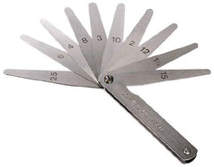TESA Brown & Sharpe - 10 Piece, 0.0015 to 0.025" Thick, Feeler Gage Set - 2-1/2" Leaf Length, 1/2" Wide, Steel - Apex Tool & Supply