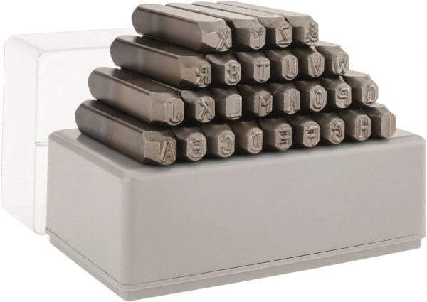 C.H. Hanson - 27 Piece, 1/4" Character Steel Stamp Set - Letters, Low Stress Round Face Full - Apex Tool & Supply