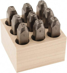 C.H. Hanson - 9 Piece, 3/8" Character Steel Stamp Set - Figures, Low Stress Round Face Full - Apex Tool & Supply