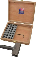 C.H. Hanson - 51 Piece, 3/16 Inch Character, Steel Type Set - 10 Character Capacity, Letter Set A-Z, Number Set 0-9, Dash, 3 Blank Spacers, Ea of 1-9, A, E and Wood Box with Plastic Insert - Apex Tool & Supply
