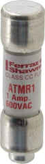 Ferraz Shawmut - 600 VAC/VDC, 1 Amp, Fast-Acting General Purpose Fuse - Clip Mount, 1-1/2" OAL, 100 at DC, 200 at AC kA Rating, 13/32" Diam - Apex Tool & Supply