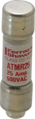 Ferraz Shawmut - 600 VAC/VDC, 25 Amp, Fast-Acting General Purpose Fuse - Clip Mount, 1-1/2" OAL, 100 at DC, 200 at AC kA Rating, 13/32" Diam - Apex Tool & Supply